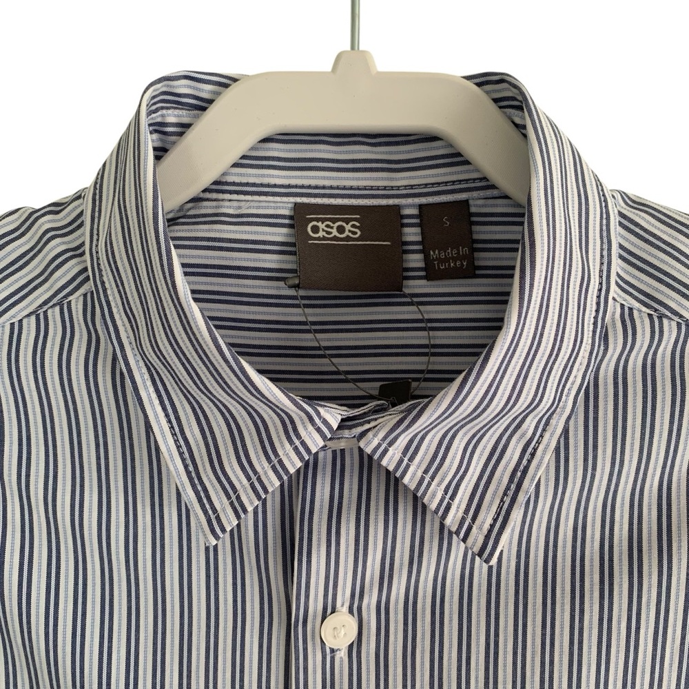 ASOS Blue Ticking Stripe Boyfriend Shirt Dress - Picture 8 of 9